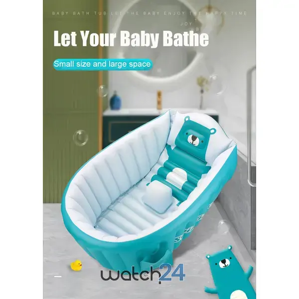 Cadita gonflabila pentru bebelusi si copii, Design Ergonomic, 6 luni - 5 ani, Portabila, Pliabila, Mini piscina de calatorie, Bleu