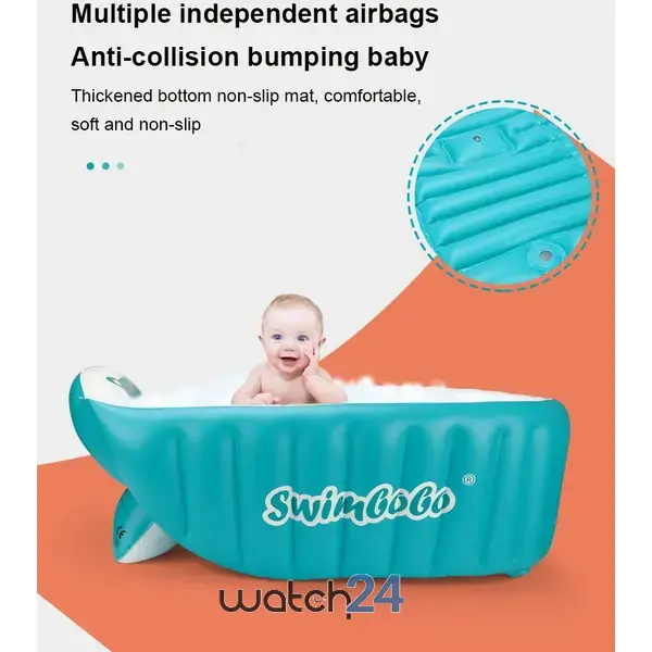 Cadita gonflabila pentru bebelusi si copii, Design Ergonomic, 6 luni - 5 ani, Portabila, Pliabila, Mini piscina de calatorie, Bleu