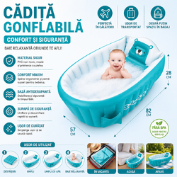 Cadita gonflabila pentru bebelusi si copii, Design Ergonomic, 6 luni - 5 ani, Portabila, Pliabila, Mini piscina de calatorie, Bleu