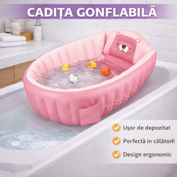 Cadita gonflabila pentru bebelusi si copii, Design Ergonomic, 6 luni - 5 ani, Portabila, Pliabila, Mini piscina de calatorie, Roz