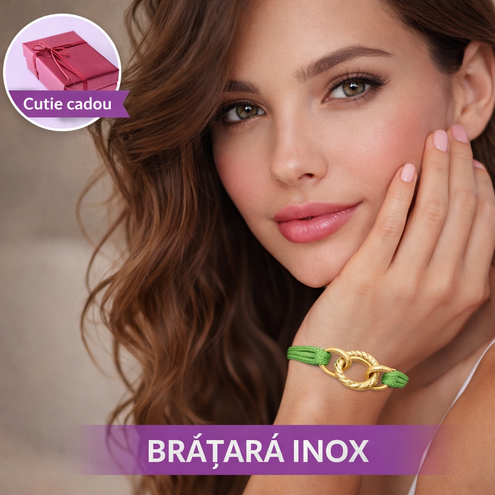 SMARTECH Bratara Verde din Snur Reglabil, cu Cerculete Inox