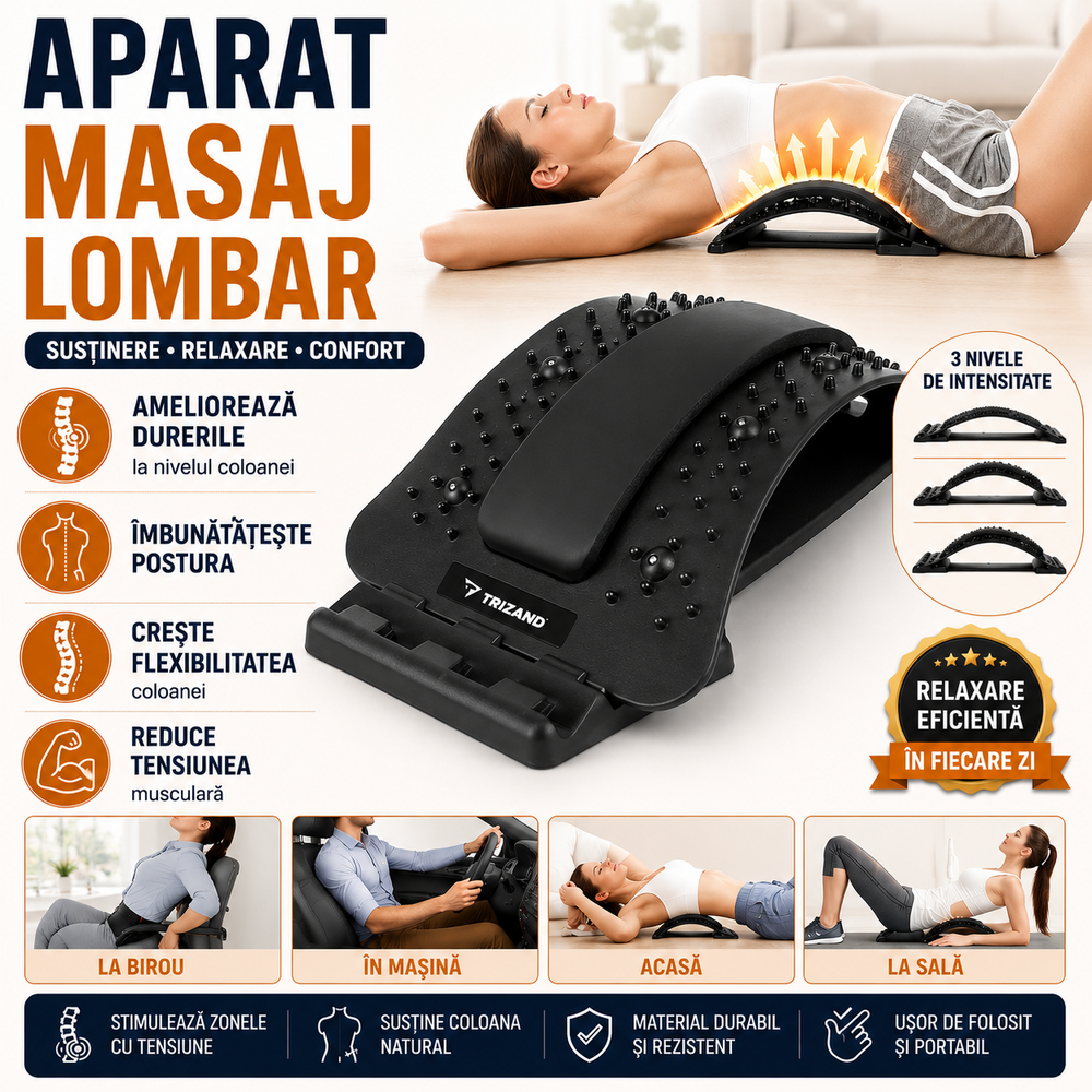 SMARTECH Aparat Pentru Masaj Lombar, Contribuie La Relaxarea Muschilor, Corectarea Posturii, Acupresiune, Tratarea Durerilor De Spate, Albastru/Negru