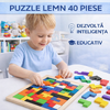 Puzzle din lemn, 40 blocuri, joc de inteligenta, 27 x 18 cm, multicolor