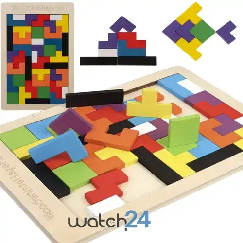 Puzzle din lemn, 40 blocuri, joc de inteligenta, 27 x 18 cm, multicolor