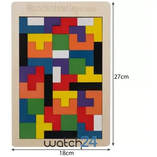 Puzzle din lemn, 40 blocuri, joc de inteligenta, 27 x 18 cm, multicolor