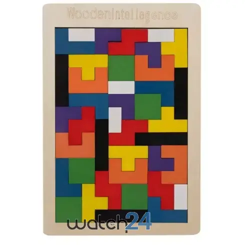 Puzzle din lemn, 40 blocuri, joc de inteligenta, 27 x 18 cm, multicolor