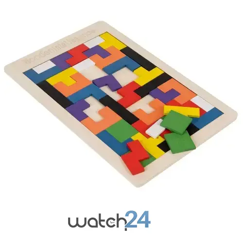 Puzzle din lemn, 40 blocuri, joc de inteligenta, 27 x 18 cm, multicolor