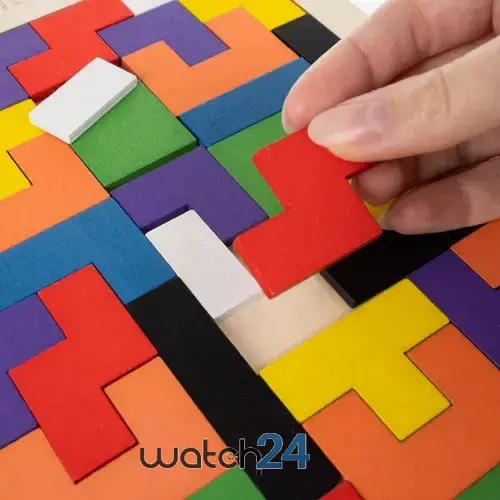 Puzzle din lemn, 40 blocuri, joc de inteligenta, 27 x 18 cm, multicolor