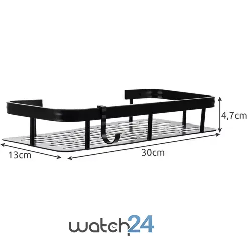 Set 2 rafturi pentru baie, rezistente la umiditate, montare usoara, autoadezive, aluminiu, 30 x 13 x 4.7 cm, Negru