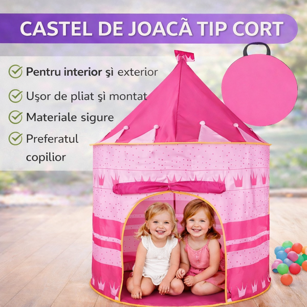Castel de joaca tip cort pop-up "Princess" pentru copii cu montare rapida, Roz