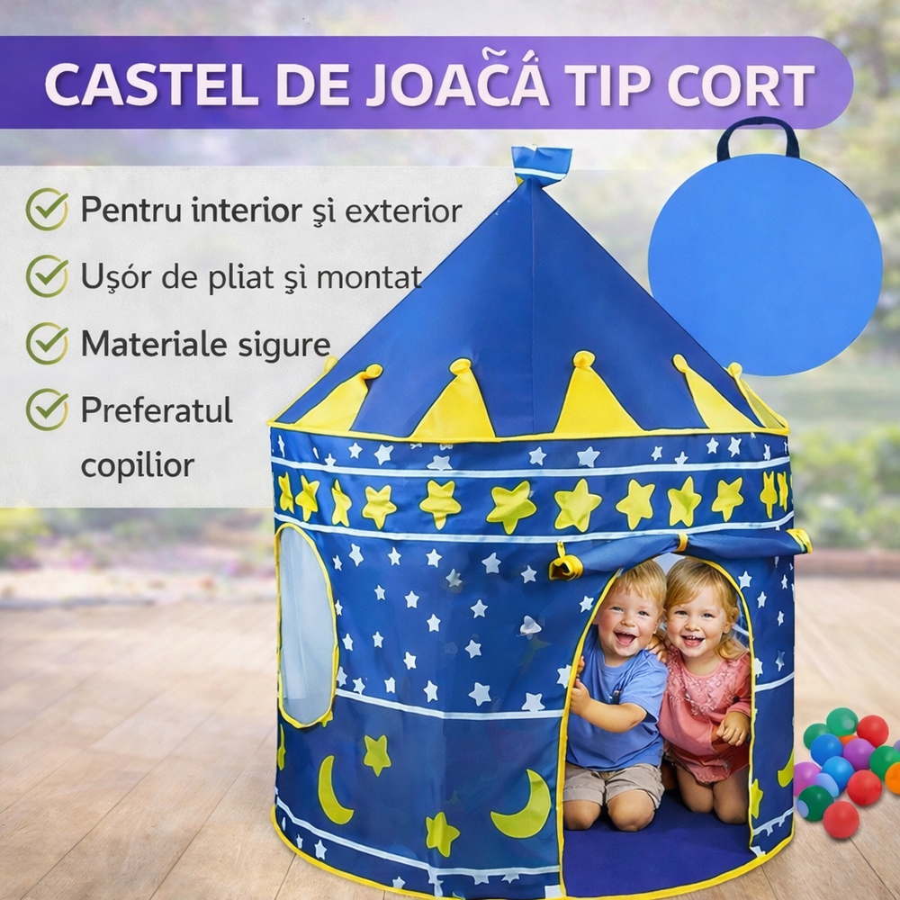 SMARTECH Castel de joaca tip cort pop-up pentru copii cu montare rapida, Albastru