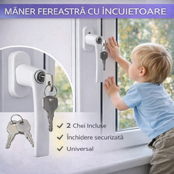 Maner fereastra cu incuietoare, model universal, inchidere securizata, 2 chei incluse, Alb