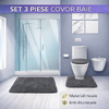 Covoare Baie, Set 3 Bucati, Decupat, Capac, Culoare Gri, Material Moale si Pufos, Fond Antialunecare