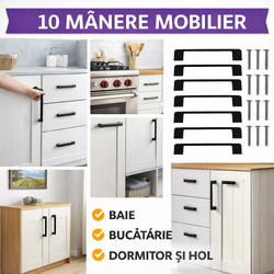 OFERTA 5+5 GRATIS Manere mobilier, Aluminiu, Negru Mat, Distanta dintre orificii 9.6 cm