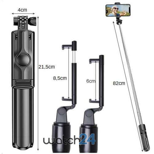 Selfie stick multifunctional, Trepied, Suport pentru telefon, Bluetooth 4.0, telecomanda detasabila, Telescopic, Compatibil iOS/Android, Negru