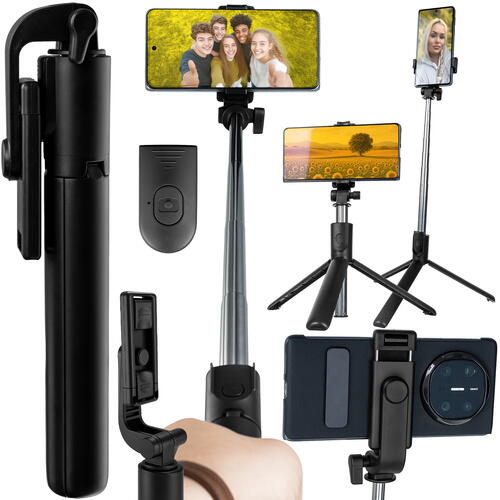 Selfie stick multifunctional, Trepied, Suport pentru telefon, Bluetooth 4.0, telecomanda detasabila, Telescopic, Compatibil iOS/Android, Negru
