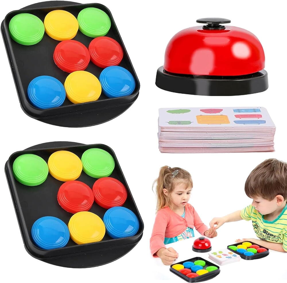 SMARTECH Joc de inteligenta Quick Pucks, 16 discuri, 40 cartonase cu imagini, clopot, 5.2 x 3.2 x 1.5 cm