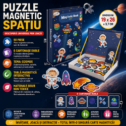 Carte tip Puzzle Magnetic , Set 50 magneti, 6 Cartonase Duble, Tema cosmos