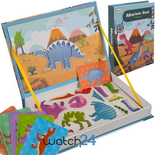 Carte tip Puzzle Magnetic , Set 36 magneti, 6 Cartonase Duble, Tema Dinozauri