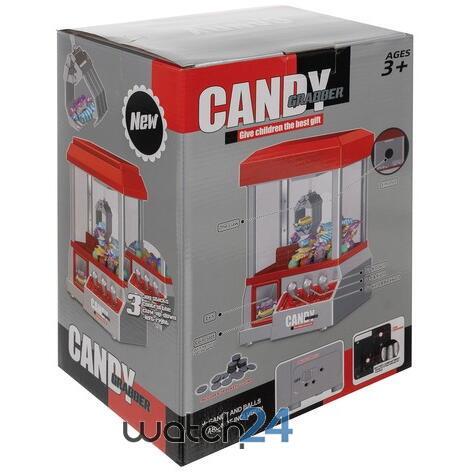 Jucarie interactiva macara cu gheara pentru prinderea dulciurilor, Candy Grabber, Monede incluse, cu baterii, 31 x 17 x 22 cm, Rosu / Argintiu