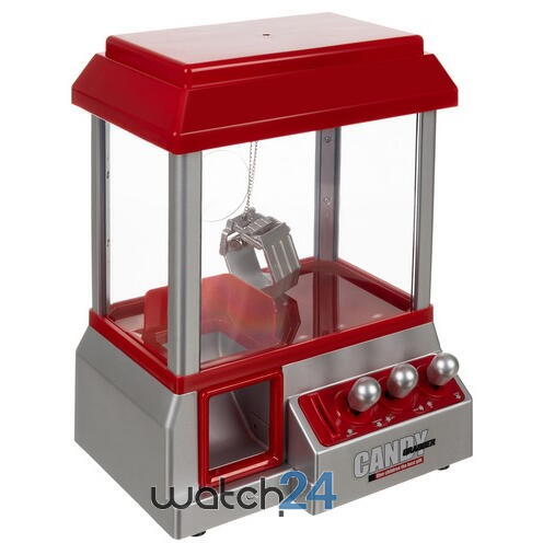Jucarie interactiva macara cu gheara pentru prinderea dulciurilor, Candy Grabber, Monede incluse, cu baterii, 31 x 17 x 22 cm, Rosu / Argintiu