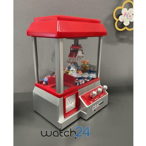 Jucarie interactiva macara cu gheara pentru prinderea dulciurilor, Candy Grabber, Monede incluse, cu baterii, 31 x 17 x 22 cm, Rosu / Argintiu