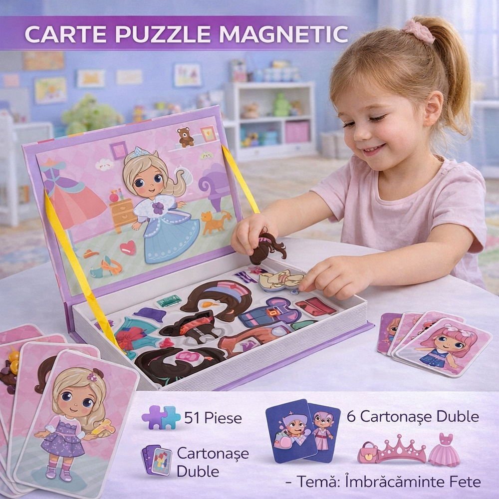 SMARTECH Carte tip Puzzle Magnetic , Set 51 magneti, 6 Cartonase Duble, Tema Costume