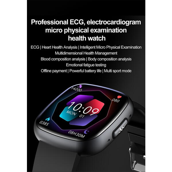 SmartWatch cu Senzor Glucometru, EKG, Temperatura Corporala, Compozitia Sangelui, Acid Uric, Colesterol, Metabolism, Grasimea din Corp, Apel Bluetooth, Numar SOS S809