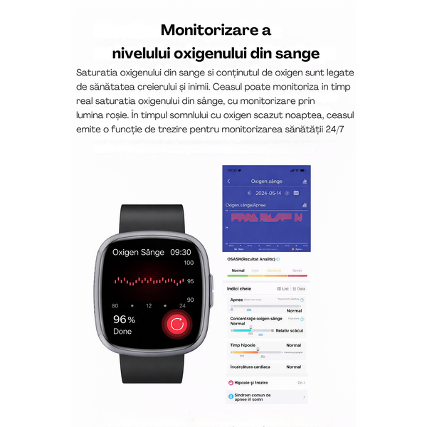 SmartWatch cu Senzor Glucometru, EKG, Temperatura Corporala, Compozitia Sangelui, Acid Uric, Colesterol, Metabolism, Grasimea din Corp, Apel Bluetooth, Numar SOS S809