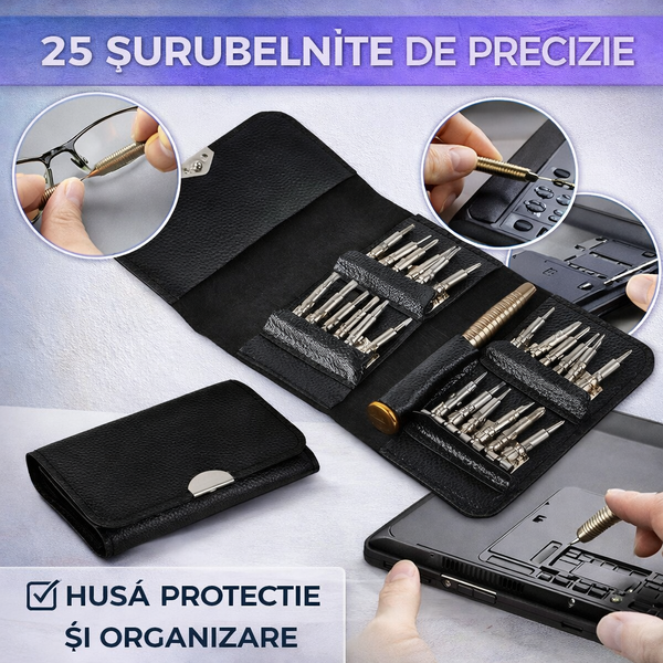 Set surubelnite de precizie 25 in 1, Argintiu