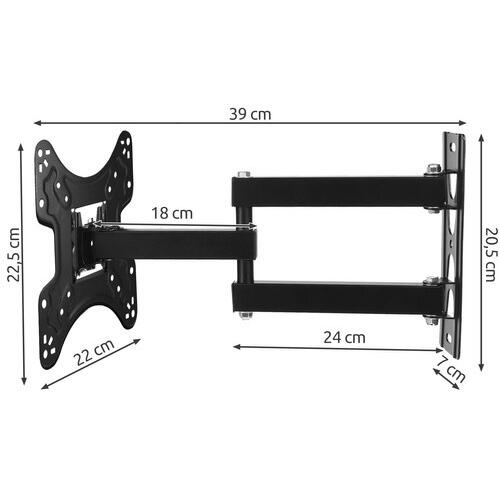 Suport TV de Perete cu Brat, Reglabil Vertical, Orizontal, Aplicare Universala, pentru Monitoare LED, LCD, Plasma, PC, Incluse Elemente de Montare, 22kg, 14"-55" (36cm-140cm), Negru