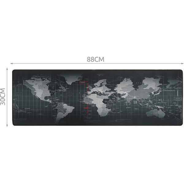 Mousepad gaming/birou, Antiderapant, 880x300 mm, Harta Lumii