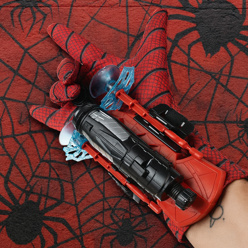 Lansator de Sageti, Manusa lui SpiderMan, din material textil cu lansator si trei sageti, pentru copii