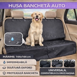 Husa auto profesionala, Protectie si transport animale, Caini si pisici, Pentru bancheta autoturismului, Impermeabil, Antialunecare, Negru, 144 x 144 cm