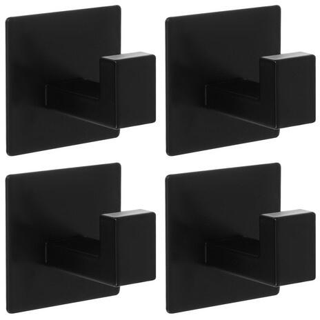 Set 4 cuiere autoadezive, Aluminiu, Dimensiuni 5.5 x 5.5 cm, Calitate premium, Negru