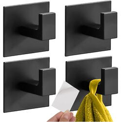 Set 4 cuiere autoadezive, Aluminiu, Dimensiuni 5.5 x 5.5 cm, Calitate premium, Negru