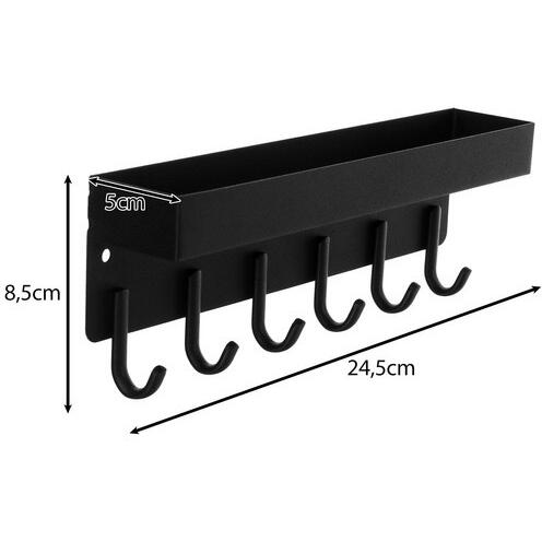 Raft pentru chei cu suport si 6 carlige, Design economisitor de spatiu, Prindere Magnetica sau Instalare Suruburi, Negru