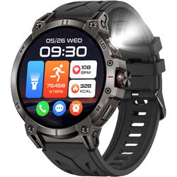 SmartWatch cu Apel Bluetooth, Lanterna, Ritm Cardiac, Nivel Oxigen, Tensiune Arteriala, Calorii, Distanta, Asistent Vocal, Nivel Stres, Alarma, Calculator S822