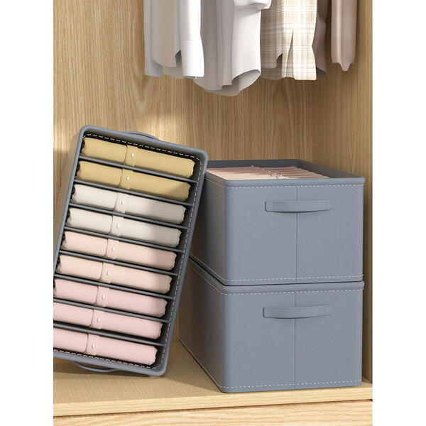 Organizator imbracaminte cu 9 compartimente pentru blugi, pulovere, camasi, 44x30x20 Gri