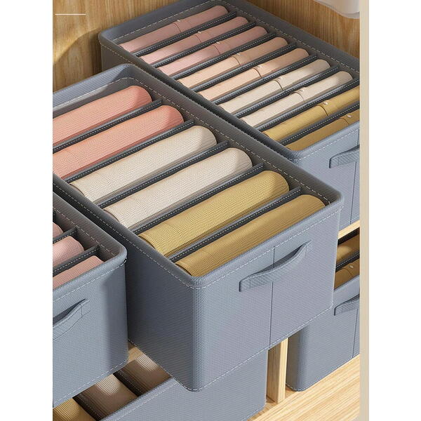 Organizator imbracaminte cu 9 compartimente pentru blugi, pulovere, camasi, 44x30x20 Gri