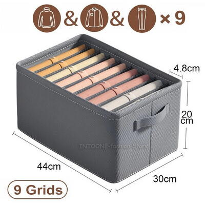 Organizator imbracaminte cu 9 compartimente pentru blugi, pulovere, camasi, 44x30x20 Gri
