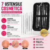 Trusa 7 instrumente din inox, pentru cosmetica, extractia comedoanelor si a punctelor negre, trusa depozitare negra