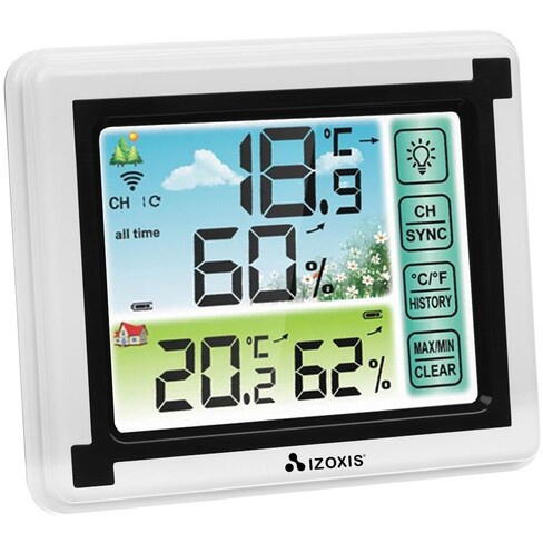 Termometru si Higrometru Profesional de Camera si Exterior cu Transmitatoare Wireless, 60 m Raza Actiune, Ecran LCD, Iluminare de Fundal, Touch, Alb