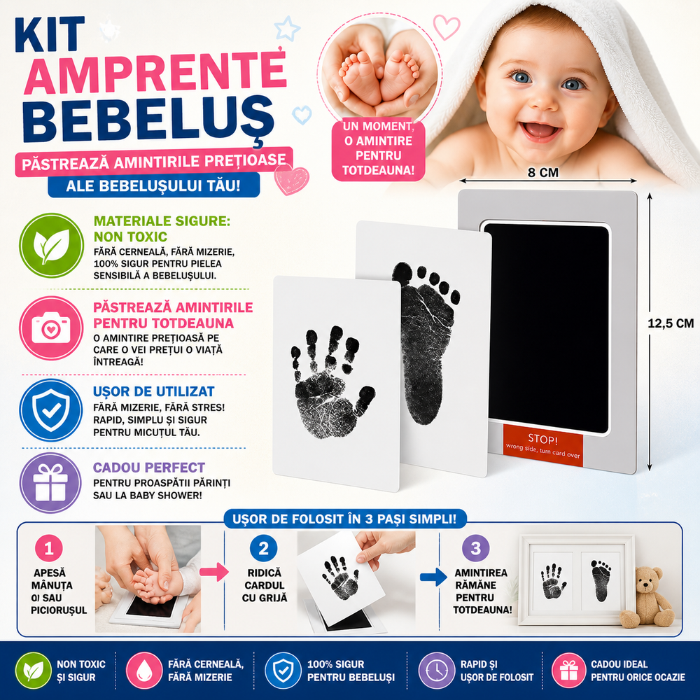 SMARTECH Kit amprenta cu tus non-toxic, pentru maini si picioare bebelusi