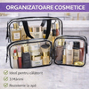 Set 3 organizatoare cosmetice pentru calatorii, multifunctionale, rezistente la apa, Transparent