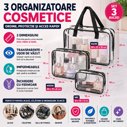 Set 3 organizatoare cosmetice pentru calatorii, multifunctionale, rezistente la apa, Transparent