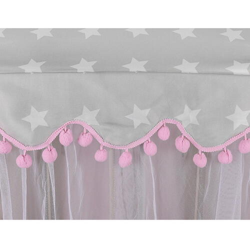 Cort de joaca pentru copii, Varf Conic, Perdele Transparente, Dimensiuni Generoase, Instalare Usoara, pentru Interior/Exterior, 123 x 123 x 140cm, Roz/Gri