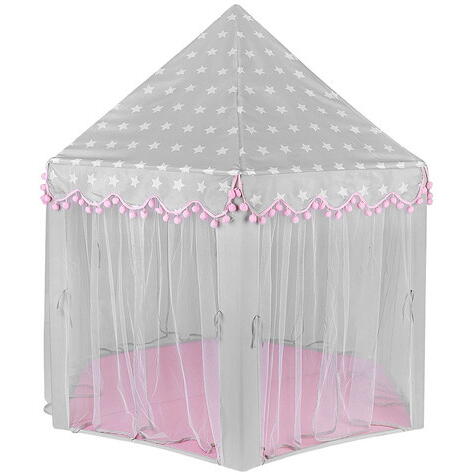 Cort de joaca pentru copii, Varf Conic, Perdele Transparente, Dimensiuni Generoase, Instalare Usoara, pentru Interior/Exterior, 123 x 123 x 140cm, Roz/Gri