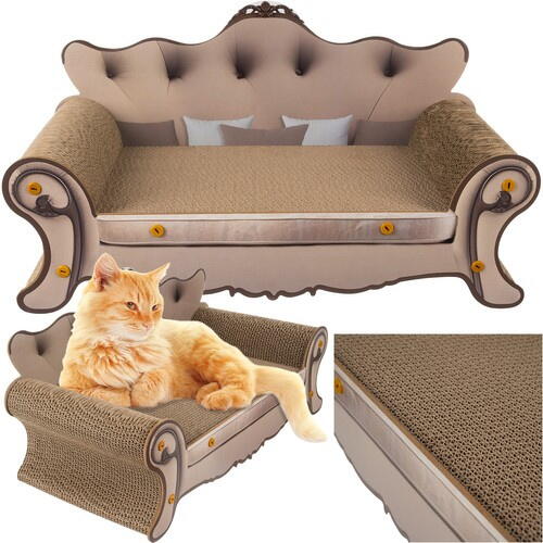 Canapea pentru ascutit gheare pisici, carton presat stratificat, dimensiune totala 32 x 29 x 60 cm, Crem