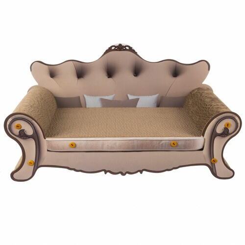 Canapea pentru ascutit gheare pisici, carton presat stratificat, dimensiune totala 32 x 29 x 60 cm, Crem